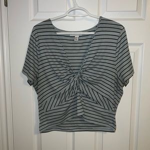 2X - twist front v neck stripped crop top - black/blue - forever 21